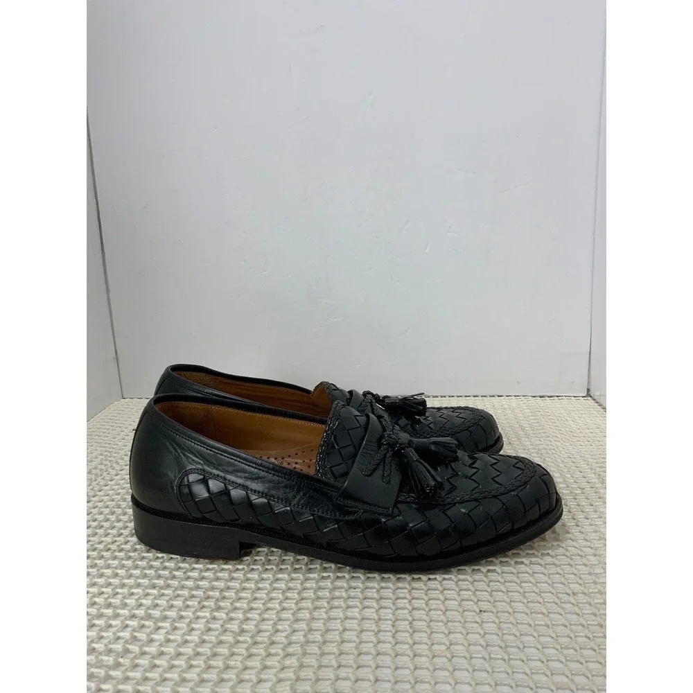 Magnanni Leather Tassel‎ Loafers Mens Size 8 Black EUC
